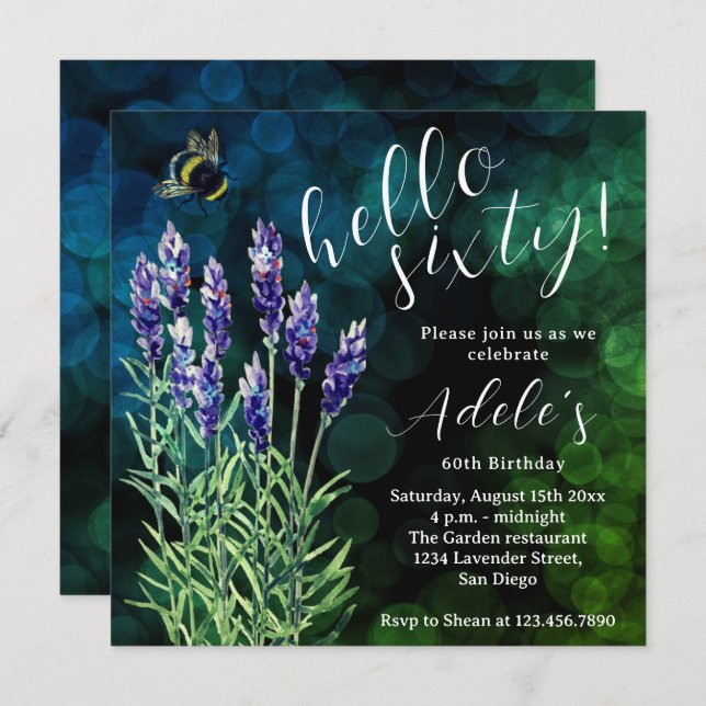 60 th birthday Lavender watercolor  Invitation (Front/Back)