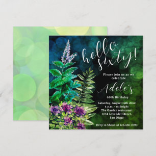 60 th birthday wild herbs watercolor invitation