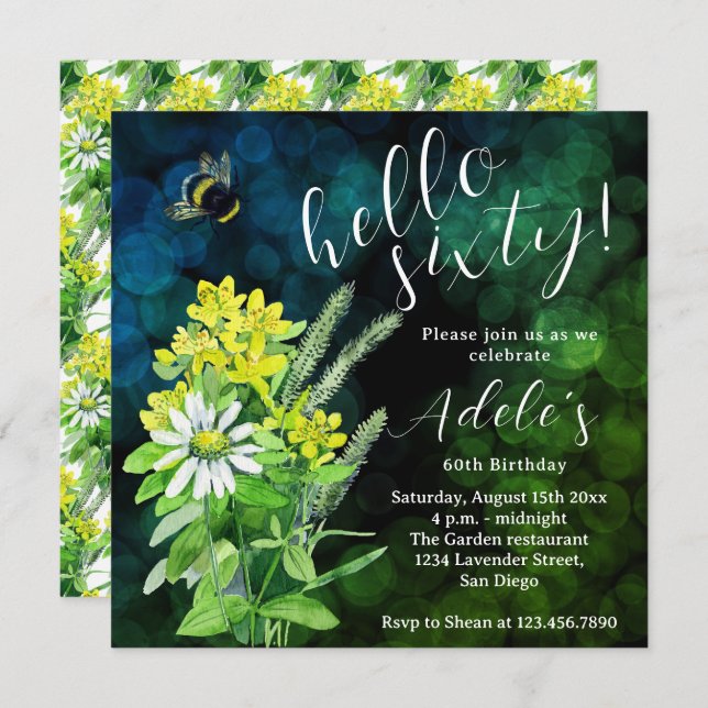 60 th birthday wildflower watercolor  invitation (Front/Back)