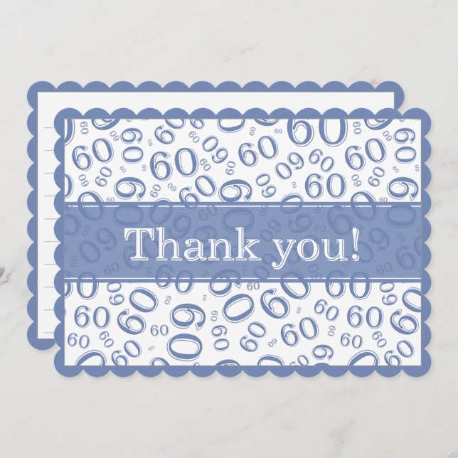 60 "Thank you!" Blue/White Number Pattern Thank You Card (Front/Back)