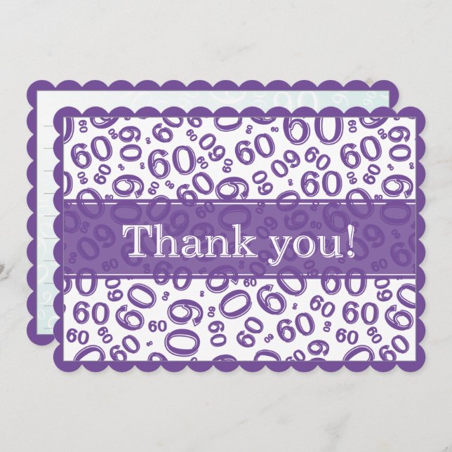 60 "Thank you!" Purple/White Number Pattern Thank You Card (Front/Back)