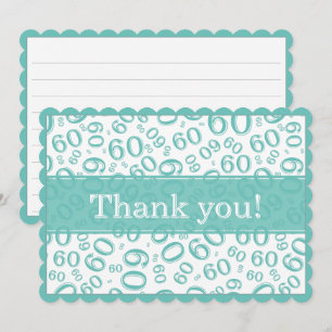 60 "Thank you!" Teal/White Number Pattern Thank You Card