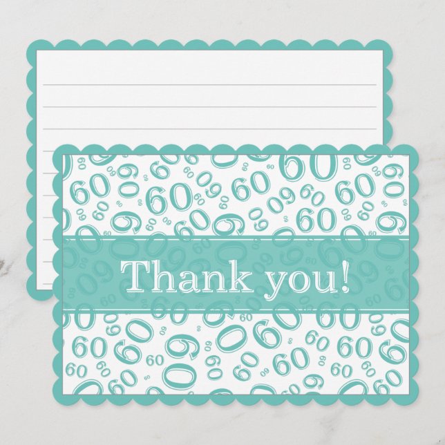 60 "Thank you!" Teal/White Number Pattern Thank You Card (Front/Back)