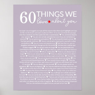 60 things we love about you, 70th 80th birthday poster