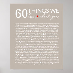 60 things we love about you, 70th 80th birthday poster