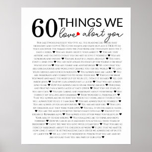 60 things we love about you, 70th 80th birthday poster