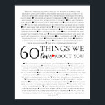 60 things we love about you, 70th 80th birthday poster<br><div class="desc">designed by The Arty Apples Limited</div>