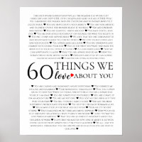 60 things we love about you, 70th 80th birthday