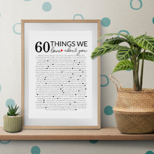 60 things we love about you, 70th 80th birthday poster