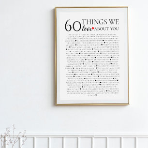 60 things we love about you, 70th 80th birthday poster