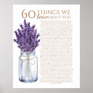 60 things we love about you lavender grandma aunt poster