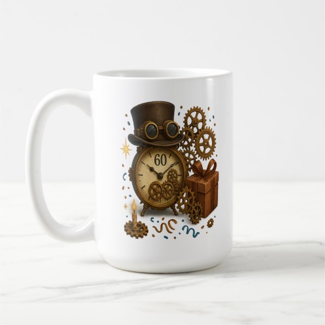 60 & Timeless – Steampunk Celebration Coffee Mug (Left)
