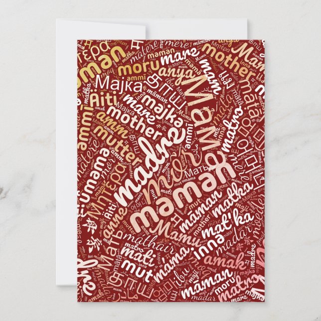 60 Words for 'Mother' in Different Languages (Front)