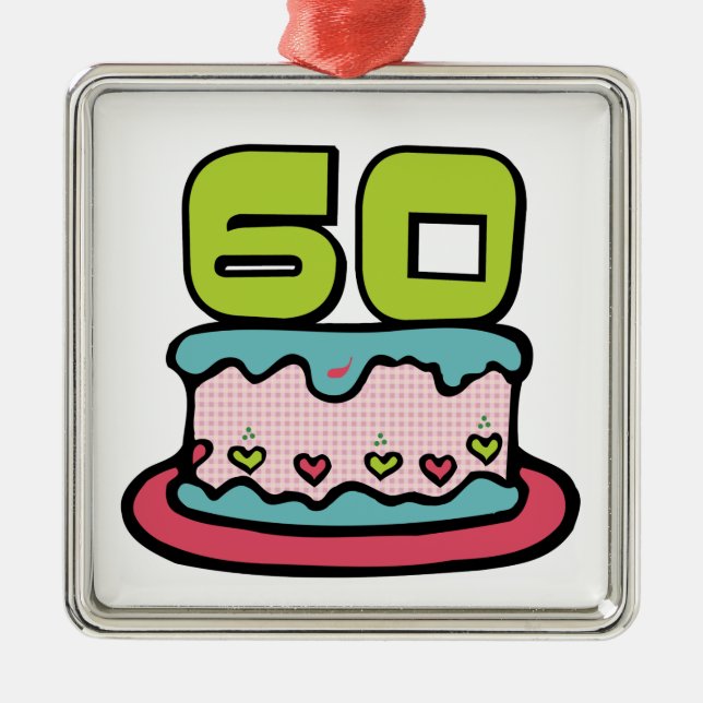 60 Year Old Birthday Cake Metal Tree Decoration (Front)