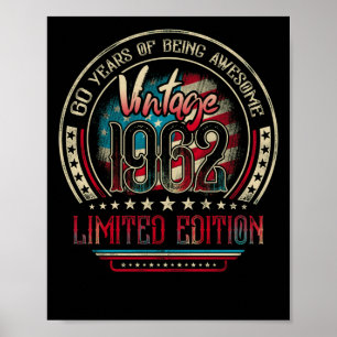 60 Years Awesome 60th Birthday Vintage 1962 USA Poster