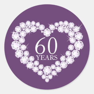 60 years diamond heart purple & white sticker