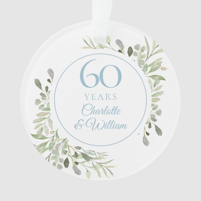 60 Years Greenery Floral Diamond Anniversary Ornament (Front)