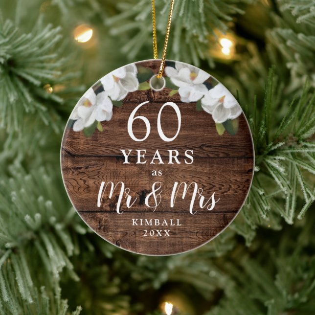 60 Years Married Personalised Wedding Anniversary Ceramic Ornament (Tree)