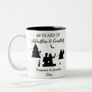 60 Years of adventure & counting Custom Names Two-Tone Coffee Mug