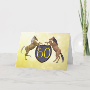 60 years old birthday card with rearing horses