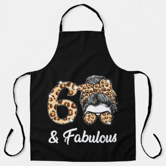 60 Years Old Fabulous Messy Bun Leopard 60th Birth Apron