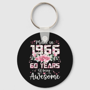 60 Years Old Women Made in 1966 Floral 60th Key Ring