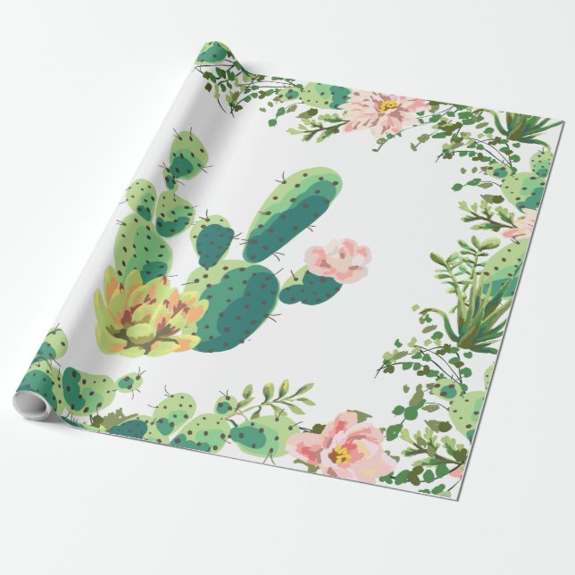 60lb Wrapping Paper Roll Bohemian Cactus Succulent (Unrolled)