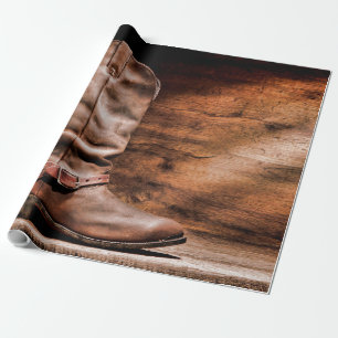60lb Wrapping Paper Roll Cowboy Boots Barn Wood Ru