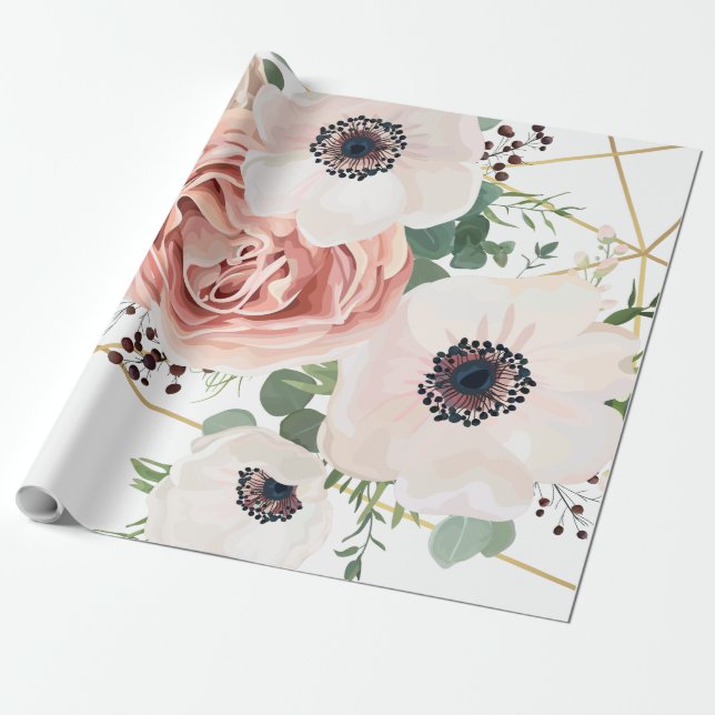60lb Wrapping Paper Roll Geometric Garden Rose (Unrolled)