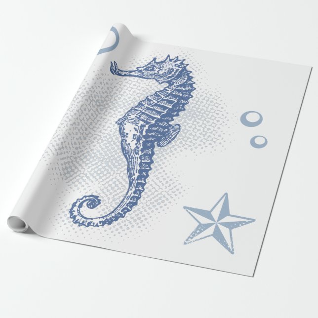 60lb Wrapping Paper Roll Seahorse Ocean Beach (Unrolled)