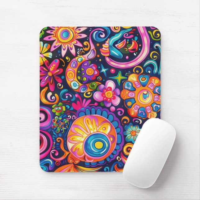 60s 70s Hippy Hippie Psychedelic Mouse Pad (With Mouse)