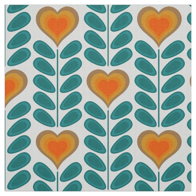 60s 70s mod retro heart flowers v1 fabric (Swatch)
