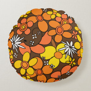 60s 70s Retro Flower Glam #1 #floral #decor #art Round Cushion