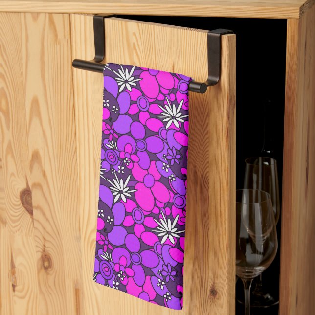 60s 70s Retro Flower Glam 2a Tea Towel (Thirds Fold)