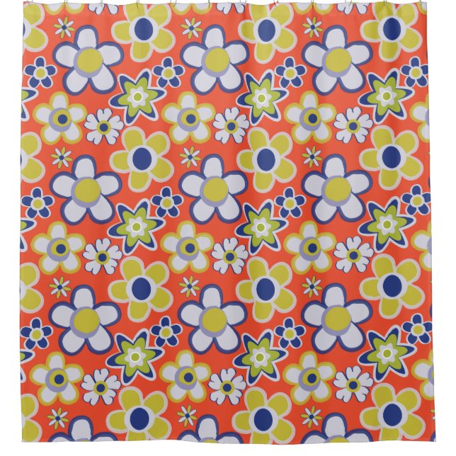 60's, 70's Retro Groovy Floral Shower Curtain (Front)