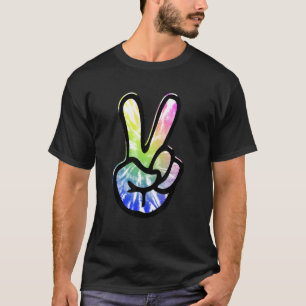 60s 70s Tie Dye Peace Hand Sign   Hippie 1 T-Shirt