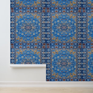 60s Blue Turkish Persian pattern peel and stick Wallpaper