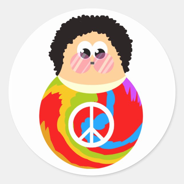 60's Child Funny Cartoon Peace Kid Classic Round Sticker (Front)