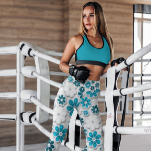 60's Groovy Blue Floral Patterned   Leggings