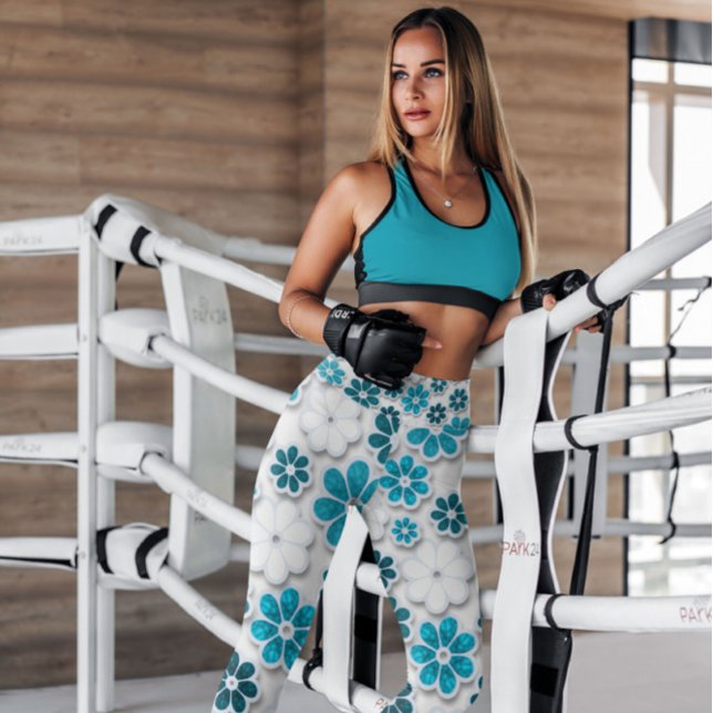 60's Groovy Blue Floral Patterned | Leggings (Creator Uploaded)