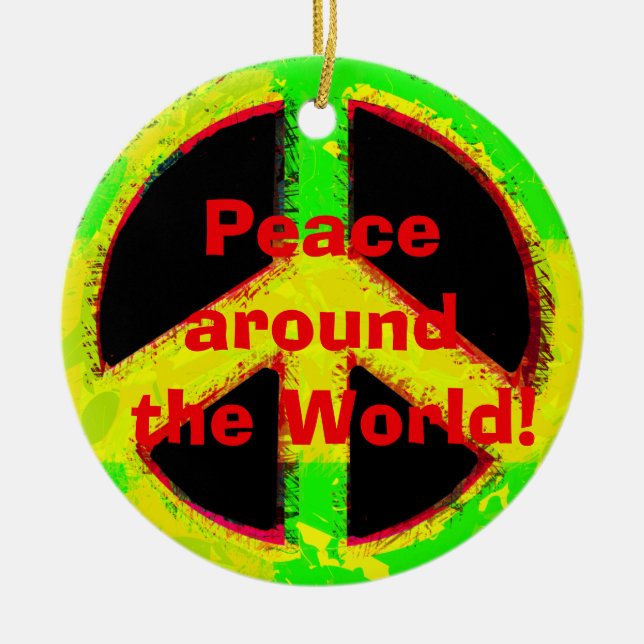 60's Hippy Peace Sign Retro Art Ceramic Ornament (Front)