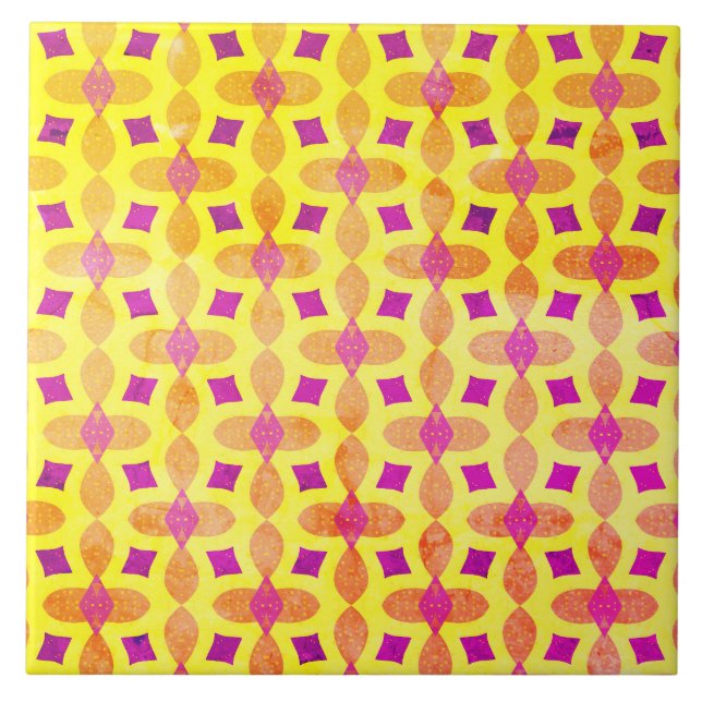 60s Inspired Distressed Yellow Retro Summer Ceramic Tile (Front)