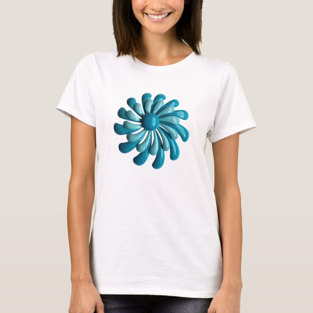 60's MOD Blue Hippie Daisy Flower Trendy Fashion T-Shirt (Front)