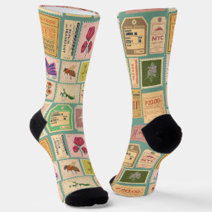 60s Modern mid century stamps and tickets Vintage Socks