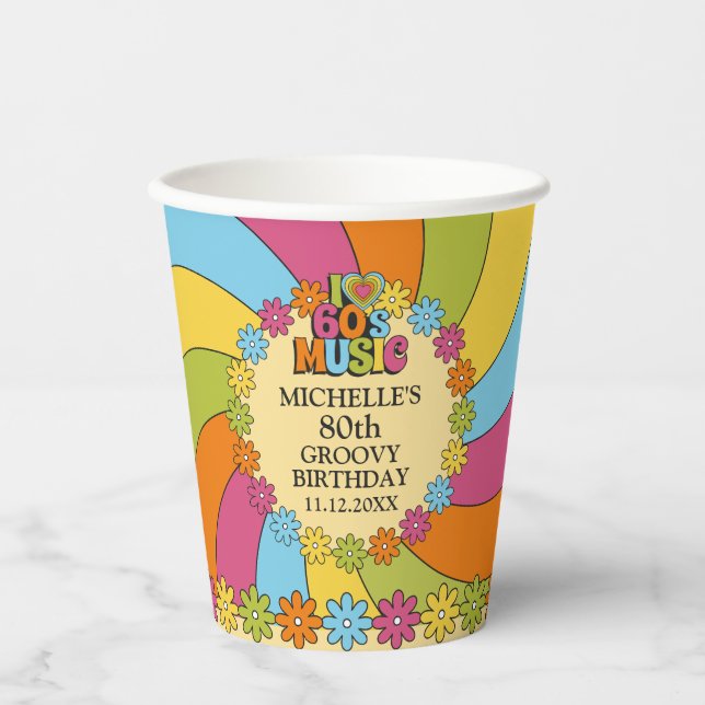 60s Music Retro Party 80th Birthday Celebration  Paper Cups (Front)