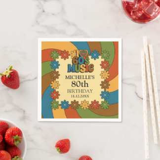 60s Music Theme Nostalgic 80th Birthday Party Deco Napkin
