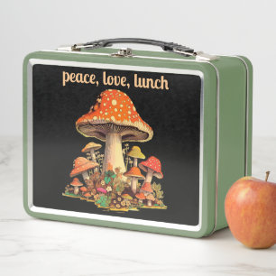 60s Peace Love Mushroom Hippy Metal Lunch Box