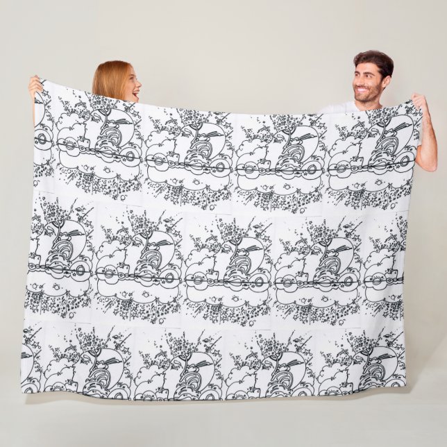 60s Peter Max black and white illustration Profile Fleece Blanket (In Situ)