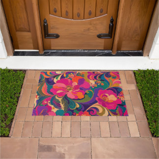 60s Pyschedelic Floral Luxe Jewel Tone Doormat