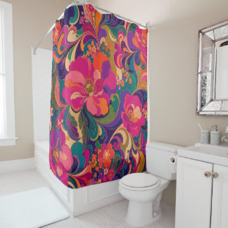60s Pyschedelic Floral Luxe Jewel Tone Shower Curtain